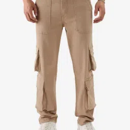 The Souled Store Dark Beige Regular Fit Cargo Jeans-image-9