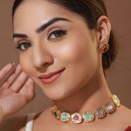 Priyaasi Round Multicolor Stone Studded Gold-Plated Choker Jewellery Set-picture-28
