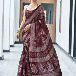 Satrani Maroon Printed Saree With Unstitched Blouse-image-29