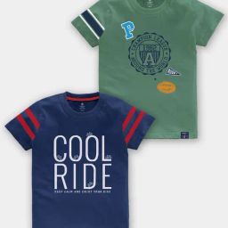Codez Kids Navy & Olive Printed T-Shirt (Pack Of 2)-picture-3