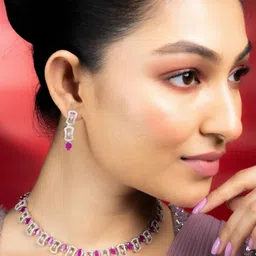 Opal Touch Rhodium-Plated Cubic Zirconia Stone-Studded Jewellery Set image 3