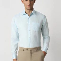 Van Heusen Blue Cotton Regular Fit Checks Shirt-picture-0