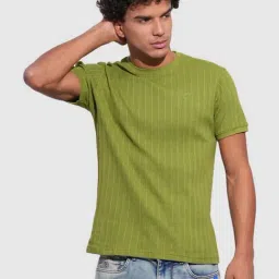 Being Human Olive Blended Regular Fit Stripes T-Shirt-image-12