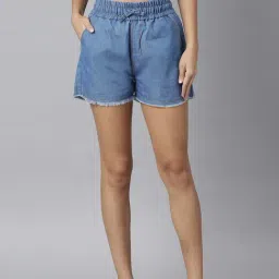 KASSUALLY Blue Cotton Relaxed Fit Shorts-picture-25