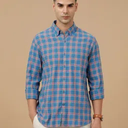 Linen Club Blue Linen Blend Slim fit Checks casual shirts-picture-28