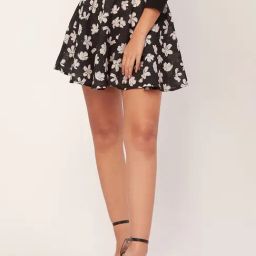 Moomaya Black & Off White Georgette Floral Print Skirt-picture-34