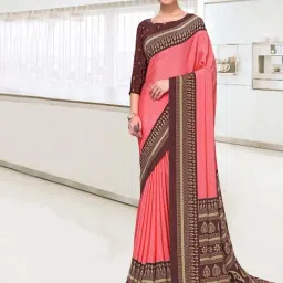 Satrani Rose Pink & Brown Printed Saree With Unstitched Blouse-image-9