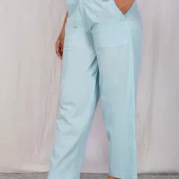 Zuri Sky Blue Mid Rise Comfort Fit Flat Front Trouser image 3