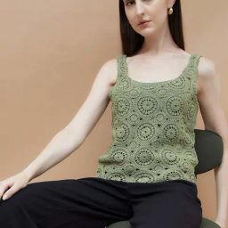 Code By Lifestyle Light Olive Cotton Regular Fit Embroidered Top-picture-13