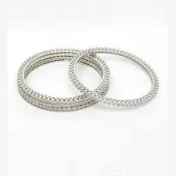 Anouk Women Set Of 4 Silver-Plated Cubic Zirconia Stone Studded Bangles image 3