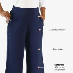 BlissClub Navy Cotton Wide Leg Trousers image 5