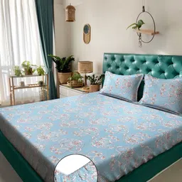 KLOTTHE Blue Ethnic Motifs Printed 300 TC King Double Bedsheet Set 2.5mx 2.2 m-picture-10