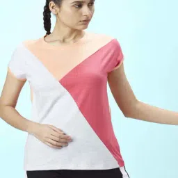 Ajile by Pantaloons Grey & Peach Cotton Color-Block Sports T-Shirt-image-31
