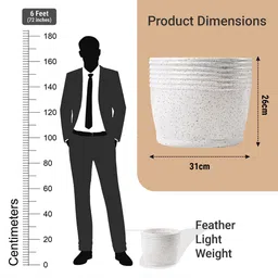 Kuber Industries 2Pcs White Textured Roto Mould Flower Planters With Tray image 4