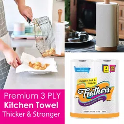 Feather's 3 Ply Extra Soft Multipurpose Premium Kitchen Towel KT-3226-350-V-4 (Pack of 4) image 2