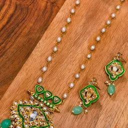 eeooaa Gold Plated Stoned Studded & Beaded Meenakari Jewellery Set-picture-31