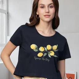 PRONK Women Floral Printed Round Neck Cotton Relaxed Fit T-shirt-picture-22