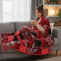 Anadhika Red & White Tiger Patch Printed Mink Heavy Winter 300 GSM Blanket-image-97