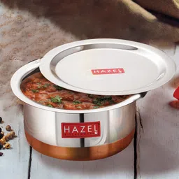 HAZEL Steel Copper Bottom Tope with Lid Copper Bottom Vessels For Cooking Copper Bottom Cooking Utensils Stainless Steel Tope Patila Silver - 1000 ML-picture-23