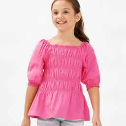 Primo Gino 100% Cotton Three Fourth Sleeves Top With Solid Colour - Pink-picture-24