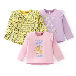 Babyhug Cotton Knit Full Sleeves Tops with Frill Detailing & Text  Print Pack of 3 - Multicolor-picture-21