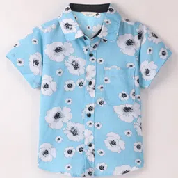 INFINITY Cotton Half Sleeves Floral Printed Shirt - Sky Blue-picture-25