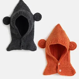 MayRa Knits Pack Of 2 Hand Knitted Ear Applique Detailed Cap With Button Closure - Black-picture-16