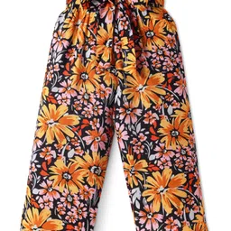 CrayonFlakes Rayon Floral Printed Palazzo With Attached Belt - Black-picture-16