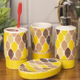 VONCASA Ceramic Bathroom Set of 4 - Multi Leaf Pattern-image-18