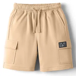 kookie kids india Kookie Kids Terry Knit Above Knee Length Shorts with Cool Kids Club Badge - Tan-picture-34