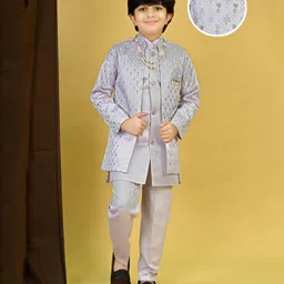 BT DEZINES Satin Woven Full Sleeves Geometric Embroidered Sequins Embellished Sherwani Set With Mala - Lavender-picture-39