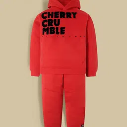 Cherry Crumble By Nitt Hyman Knit Full Sleeves Brand Name Flock Printed Hooded Heavy Winter Sweatshirt & Joggers Set - Red-picture-24