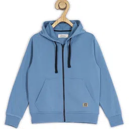 ALAN JONES Cotton Blend Knit Full Sleeves Solid Light Winter Hooded Sweatjacket - Malibu Blue-picture-18
