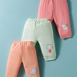 Simply Cotton Knit Full Length Lounge Pants With Animal Print Pack of 3 - Peach Pink & Mint Green-picture-25