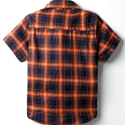 INFINITY Cotton Woven Half Sleeves Tartan Checked Shirt - Navy Blue & Rust Orange image 3