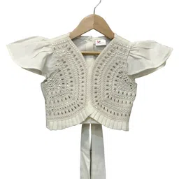 Twisha Woven Cap Sleeves Mirror Work & Stones Embellished Lehenga Choli Set - White & Pink image 3