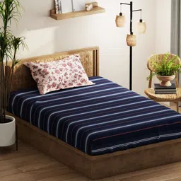 KOPA Blue & White Striped 152 TC Queen Bedsheet with 2 Pillow Covers image 3