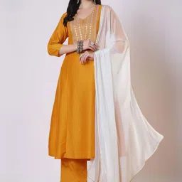 KALINI Women Ethnic Motifs Embroidered Regular Kurta with Palazzos & With Dupatta-picture-20