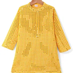 Babyhug Woven Full Sleeves Mirrior Embroide Kurta Payjama Set - Yellow image 3