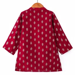 Babyhug Woven Full Sleeves Foil Printed Kurta Dhoti Set With Embroidery - Maroon image 3