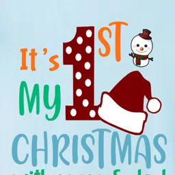 BLUSHES Christmas Theme 100% Cotton Half Sleeves Its My Christmas With Mom & Dad Text Printed Tee - Blue image 4