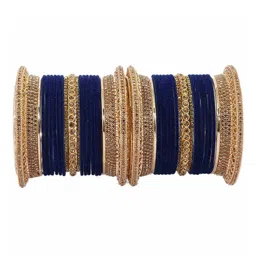 ZULKA Set Of 46 Metal With Cubic Zircon Gemstone Studded Bangles-picture-14