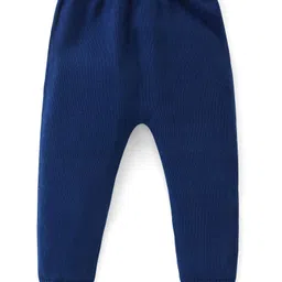 Babyhug Knitted Full Sleeves Striped Sweater Set with Cap & Zebra Patch - Royal Blue image 4