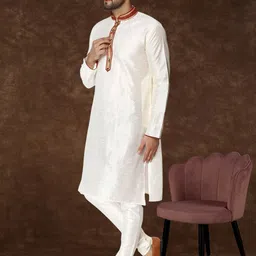 Moda Rapido Men Mandarin Collar Embroidered Kurta with Pyjamas image 5