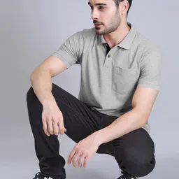 Triptee Men Solid Polo Collar Cotton T-shirt image 4