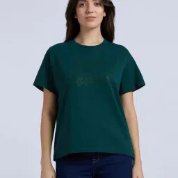 Pepe Jeans Green Cotton Embellished T-Shirt-image-42
