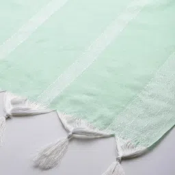 One Femme Green Cotton Striped Dupatta image 4