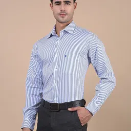 Cantabil Blue Regular Fit Stripes Formal Shirt image 4