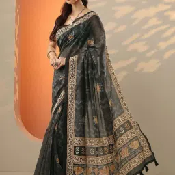 Libas Black Regular Fit Printed Saree With Unstitched Blouse image 3