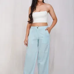 Zuri Sky Blue Mid Rise Comfort Fit Flat Front Trouser image 4